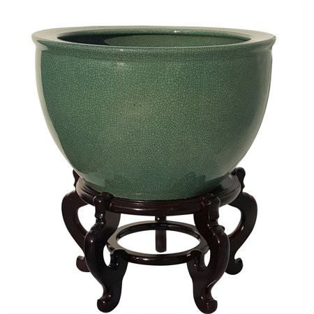 Emerald Chinese Celadon Crackle Fishbowl Planter 22" - Oriental Furniture Warehouse