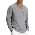 thumbnail image 5 of USNSM Mens Linen Henley Shirts Long Sleeve Casual Solid Color Summer Beach T Shirts with Pocket Lightweight Hippie Yoga Tops Gray XXL, 5 of 7