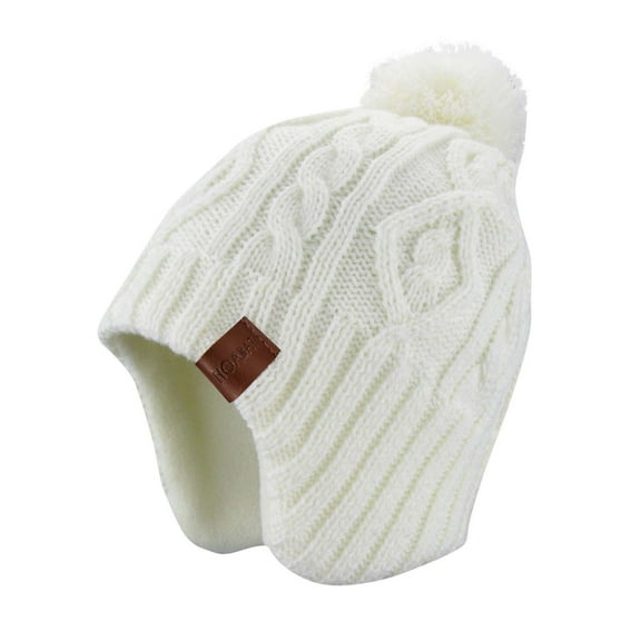 Unisex Kids' Cable Knit Beanie Boys Girls Fall Winter Fleece Lined Earflap Hat Fuzzy Casual Warm Knit Cap