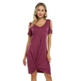 thumbnail image 3 of Women's Twist Knot T Shirt Dress Casual V Neck Cold Shoulder Knee Length Tunic Dresses, 3 of 7