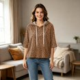 thumbnail image 5 of Trgacdwlo Women 3/4 Sleeve Hoodie Leopard Print Women's Pullover Sweaters with Drawstring Fall Winter Streetwear Hooded Sweatshirt for Women, 5 of 7