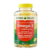 Spring Valley Proactive Support Omega-3 Fish Oil Dietary Supplement Softgels for Heart/General/Brain Health, 1000 mg, 120 Count