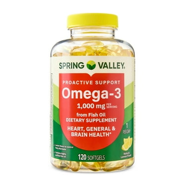 Spring Valley Proactive Support Omega-3 Fish Oil Dietary Supplement Softgels for Heart/General/Brain Health, 1000 mg, 120 Count
