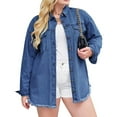 thumbnail image 2 of Women'S Oversized Denim Jacket Casual Long Sleeve Denim Shirts Distresse Jean Jacket 2025 Spring Outfits Royal Blue XL, 2 of 7