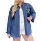 thumbnail image 2 of Chaqueta Vaquera Oversize para Mujer, Camisas Vaqueras Casuales de Larga, Chaqueta Vaquera Desgastada, Conjuntos de 2026. Azul Real XXL, 2 of 7