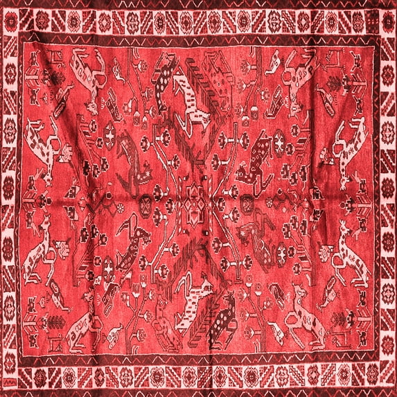 Ahgly Company Indoor Square Animal Red Traditional Area Rugs, 3' Square
