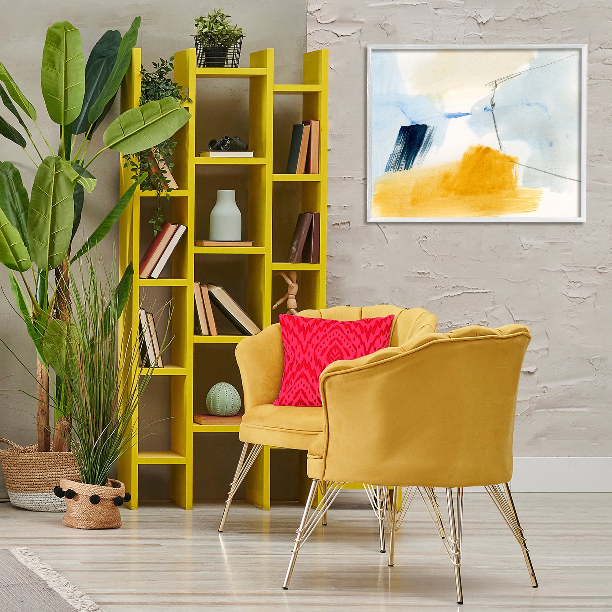 Stupell Industries Abstract Paint Yellow Accent Abstract Painting White Framed Art Print Wall Art, 30 x 24