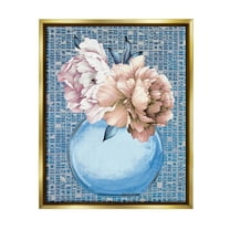 Stupell Industries Peonies on Typography Pattern Botanical & Floral Painting Gold Floater Framed Art Print Wall Art, 25 x 31