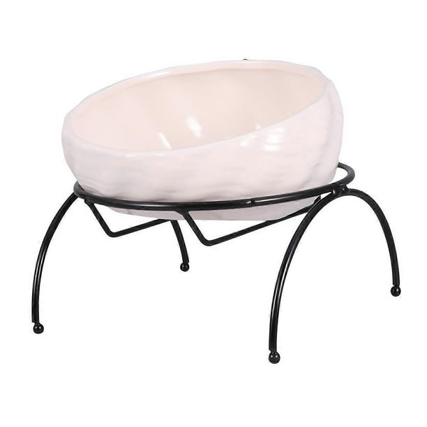 Ceramic and Iron Pet Bowl Set for Cats and Dogs with Elevated Frame Pink 1 Set