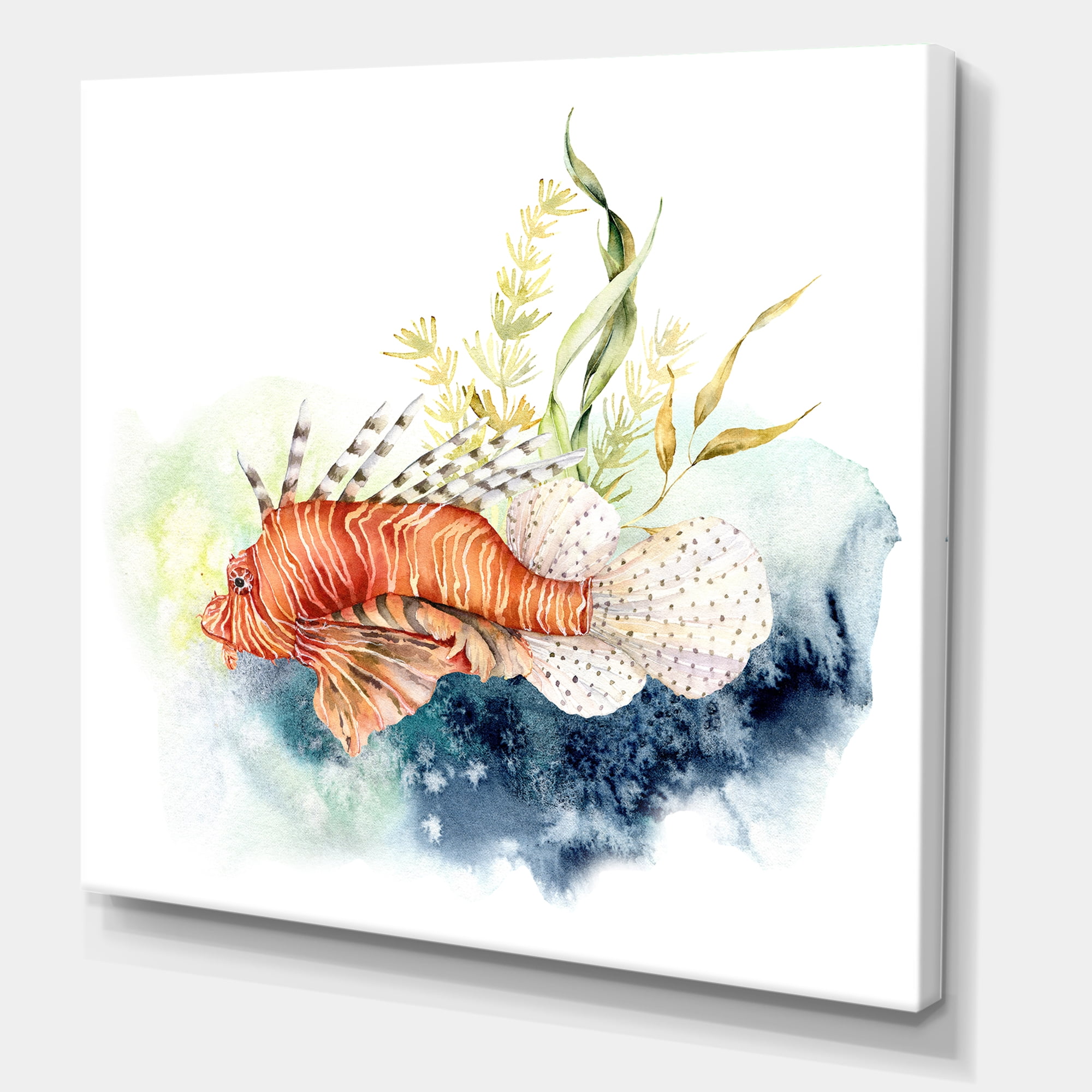 Designart ' Kelp and Lionfish With Coral Reef and Laminaria ' Nautical & Coastal Canvas Wall Art Print