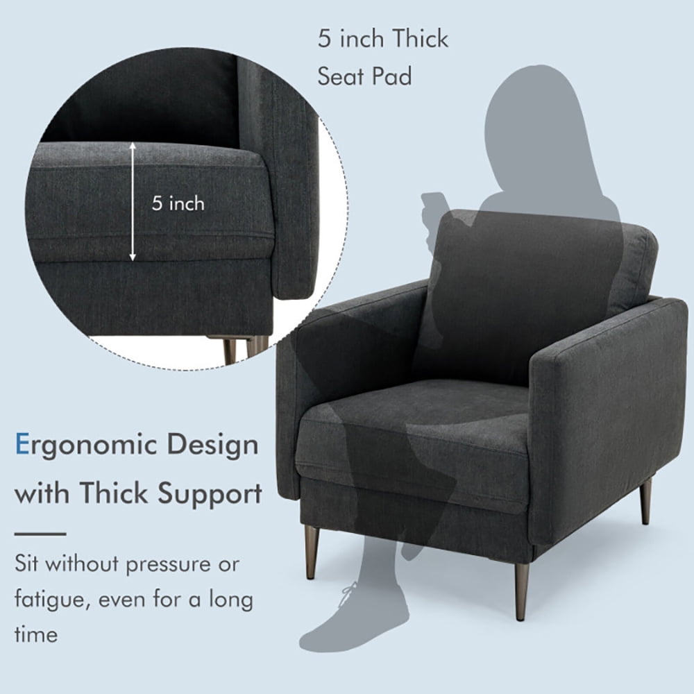 Finihen Upholstered Accent Armchair, Modern Upholstered Accent Chair with Removable Backrest Cushion, for Living Room, Bedroom, Gray