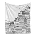 thumbnail image 1 of Nepal Soft Flannel Fleece Throw Blanket, Hand Drawn Monochrome Scene from Kathmandu Urban Life Illustration Buildings, Cozy Plush for Indoor and Outdoor Use, 50" x 60", Black and White, by Ambesonne, 1 of 6