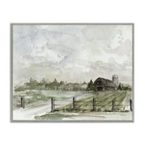 Stupell Industries Rustic Barn & Fence Landscape Painting Gray Framed Art Print Wall Art, 20 x 16