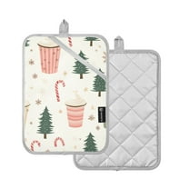 Yayeee Pot Holders Kitchen Heat Resistant with Pocket 7"x9.8" Cotton Oven Cooking Hot Pads, Beige Christmas Cups