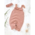 thumbnail image 5 of Knit Jumpsuit for Newborns, Baby Girls Sleeveless Straps One-Piece Jumpsuits Long Pants Romper with Headband, 5 of 9