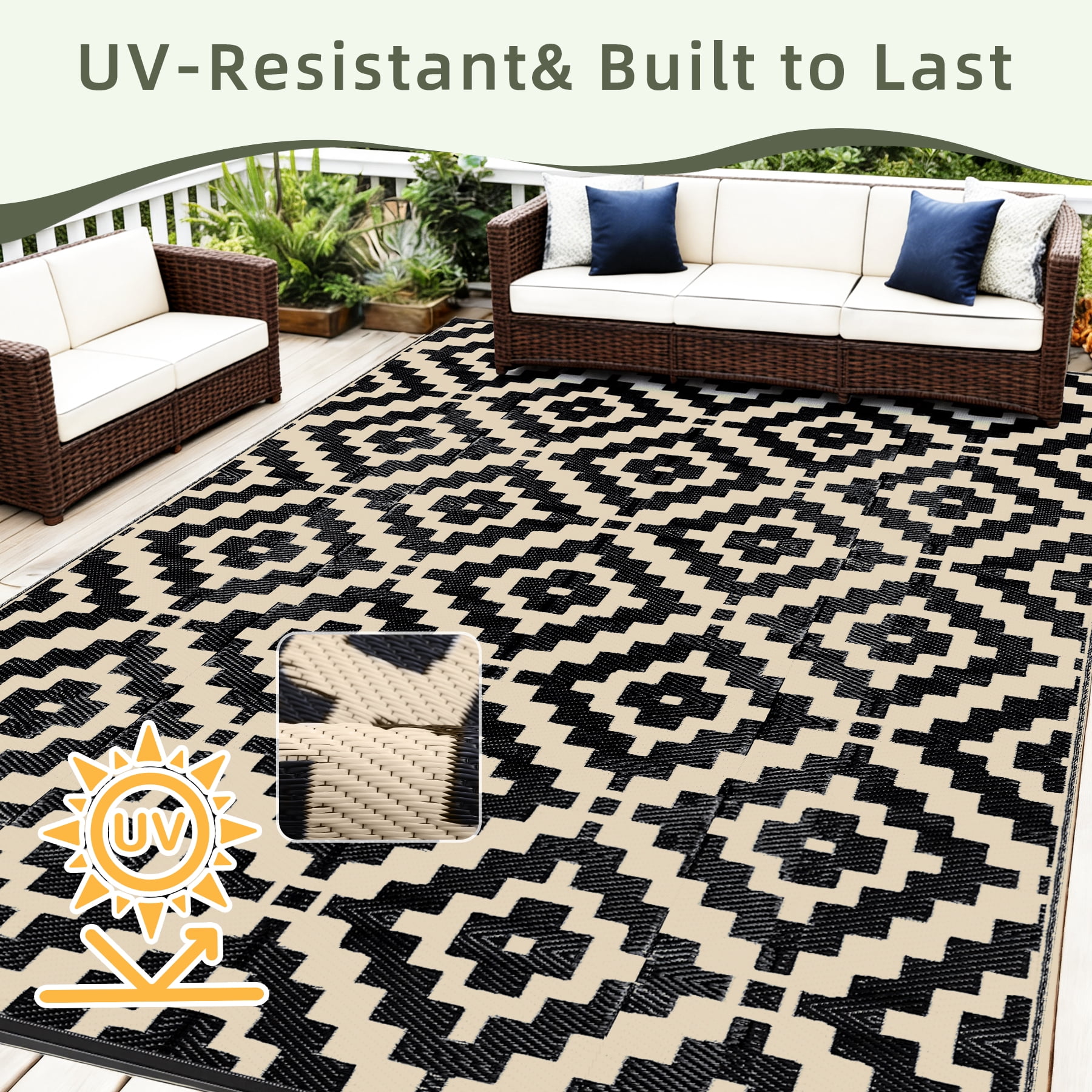 Favoyard Outdoor Rug 8x10 ft Waterproof Reversible Patio Plastic Straw Rugs Outside Large RV Camping Area Carpet Mat for Porch Balcony Pool Backyard