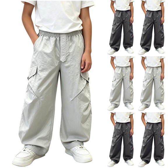 Falkdiz Boys Cargo Pants Outdoor Loose Pockets Wide Leg Open Bottom Pantalones Relaxed fit Trousers for Boys Stylish, Dark Gray, Size: 5-6 Years