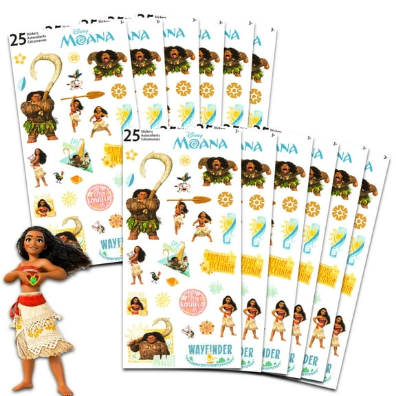 Disney Moana Party Favors for Boys & Girls Bundle - 12 Pack Moana Sticker Sheets for Kids Birthday Party Goodie Bags | Moana Party Supplies Set