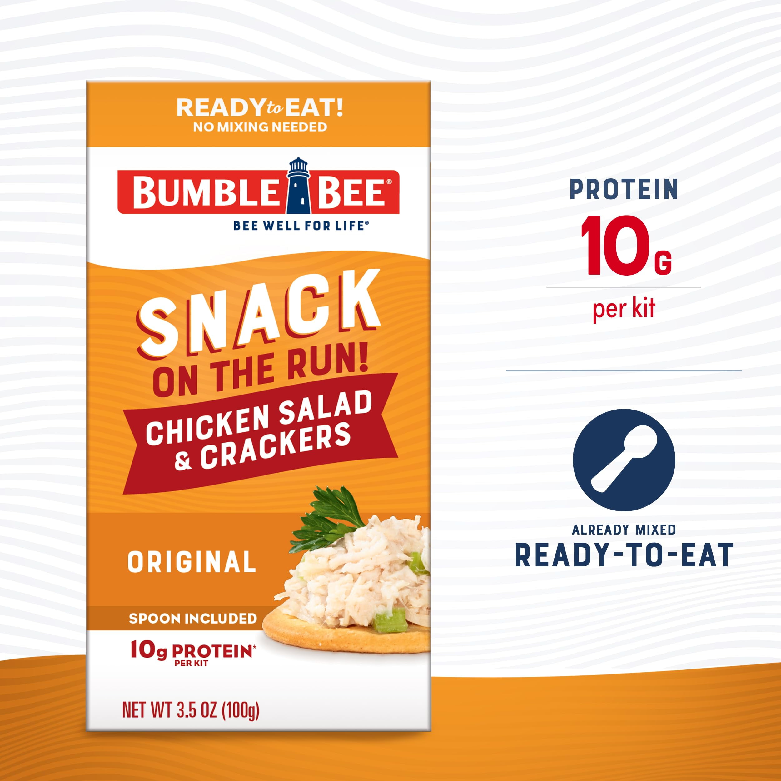 Bumble Bee SnackUMRT&nbsp;on the Run Chicken Salad with Crackers Kit, 3.5 oz (Pack of 12) - Ready to Eat, Spoon Included - Shelf Stable & Convenient Protein Snack