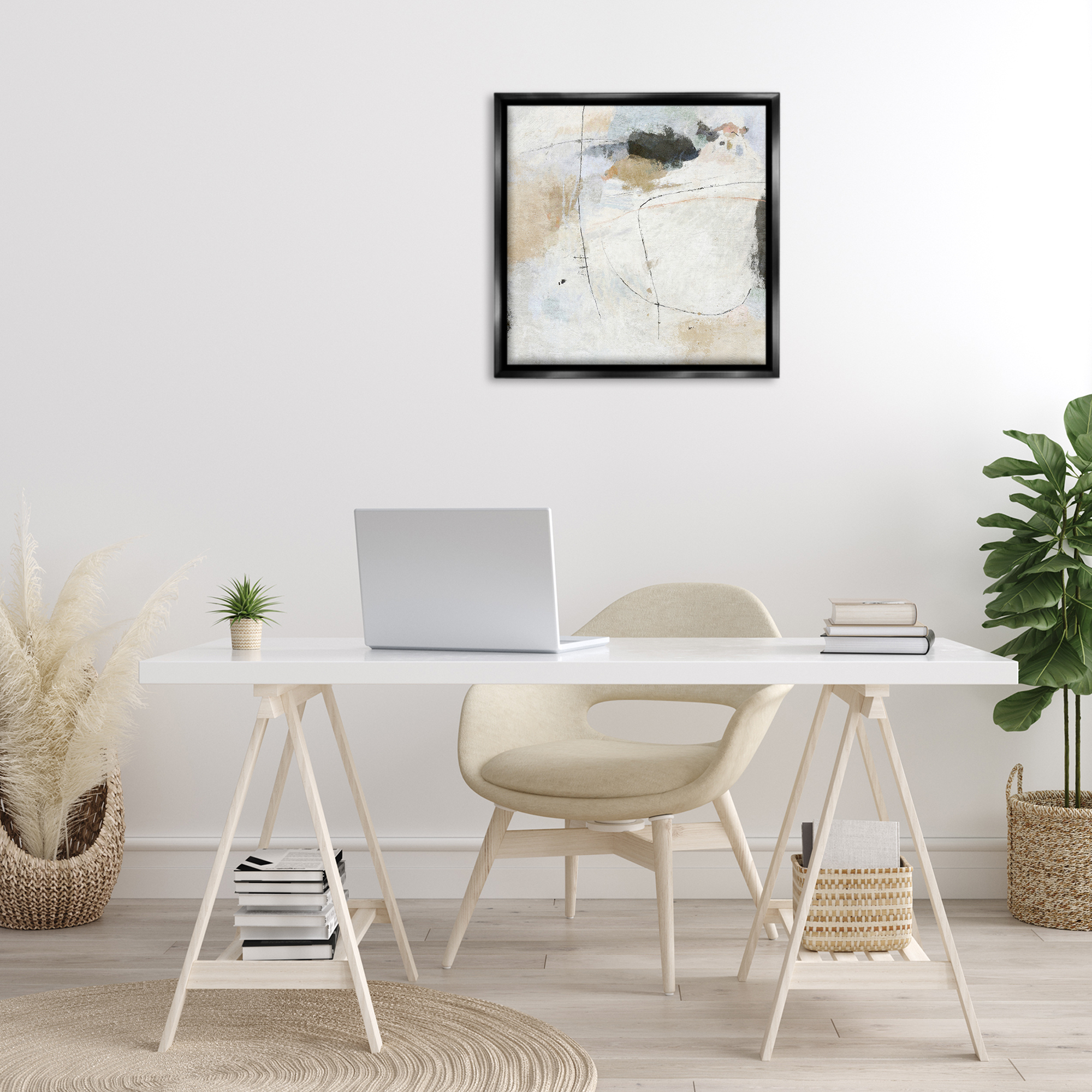 Stupell Industries Neutral Abstract Pattern Abstract Painting Black Floater Framed Canvas Art Print Wall Art, 25 x 25