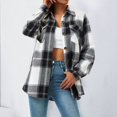 thumbnail image 2 of GYUJNB Women's Flannel Plaid Shacket Jacket Long Sleeve Button Down Wool Blend Shirts Jacket Coats with Side Pockets, 2 of 5
