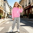 thumbnail image 2 of Kids Casual Hoodie and Sweatpants Outfit Solid Color Long Sleeve Hooded Pullover Sweatsuits Jogger Sets for Girls, 2 of 5