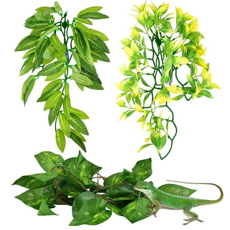 Ksopiavobs Reptile Plants, Amphibian Hanging Plants with Suction Cup for Lizards, Geckos, Bearded Dragons, Snake, Hermit Crab Tank Pets Habitat Decorations