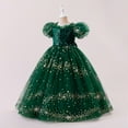 thumbnail image 2 of IVEYRTF Girls Christmas Party Dress Princess Gown with Sparkly Sequins Puffed Sleeve Tulle Skirt for Birthday Pageants Fashion Elegant Round Neck Short Sleeve Dress(Green,10-11 Years), 2 of 9