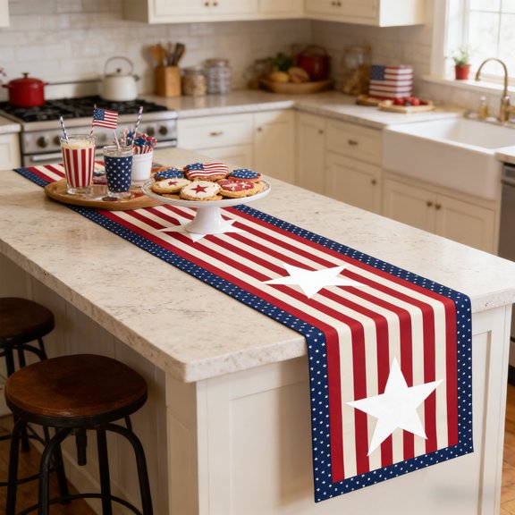 Sahpxhe Patriotic Red White Blue Washable Table Runner for Independence Day Memorial Day Veterans Day Kitchen Dining Decor Multicolor