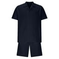 thumbnail image 3 of BinBiL Men's 2 Piece Outfit Short Sleeve Beach Button Down Shirt with Shorts Casual Matching Sets for Men Navy XL(XL), 3 of 5