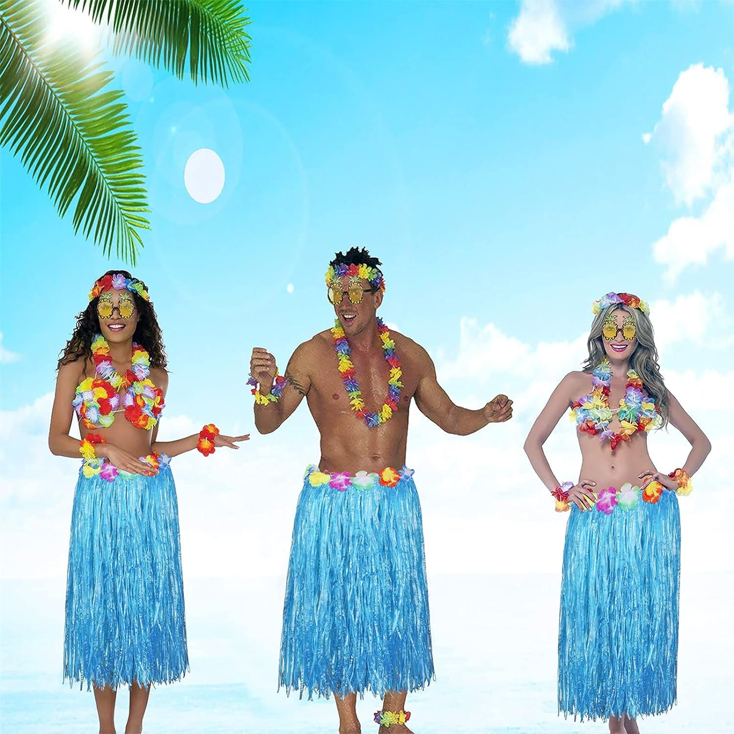 Kit Déguisement Hawaïen PHOGARY 8 Pièces - Jupe Hula, Lei, Lunettes Ananas - Pour Fête Luau