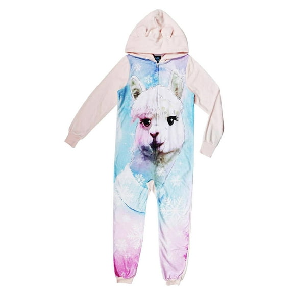 Girls Pink Llama Hoodie Blanket Sleeper Union Suit Pajamas X-Small 4-5