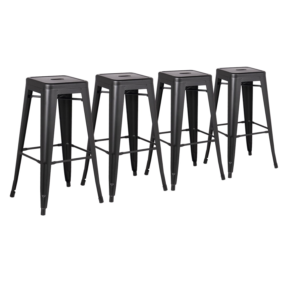Abble Industrial Style 30" Matte Black Backless Square Seat Metal Bar Stool( Set of 4)