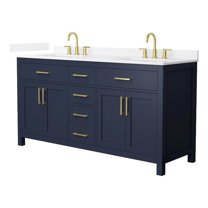 Beckett 66" Dark Blue Double Vanity & White Quartz Top (3-Hole) & Gold Trim