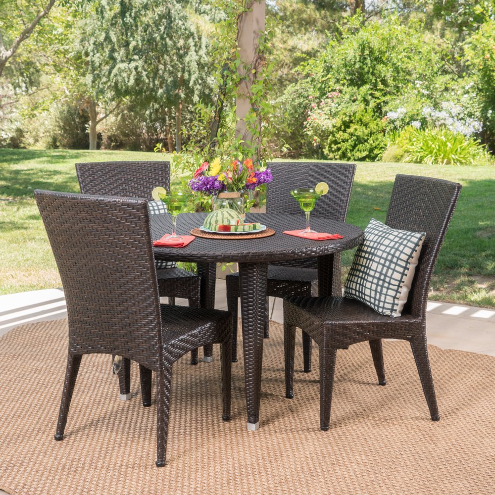 Ashley Outdoor 5 Piece Wicker Circular Dining Set, Multibrown Walmart