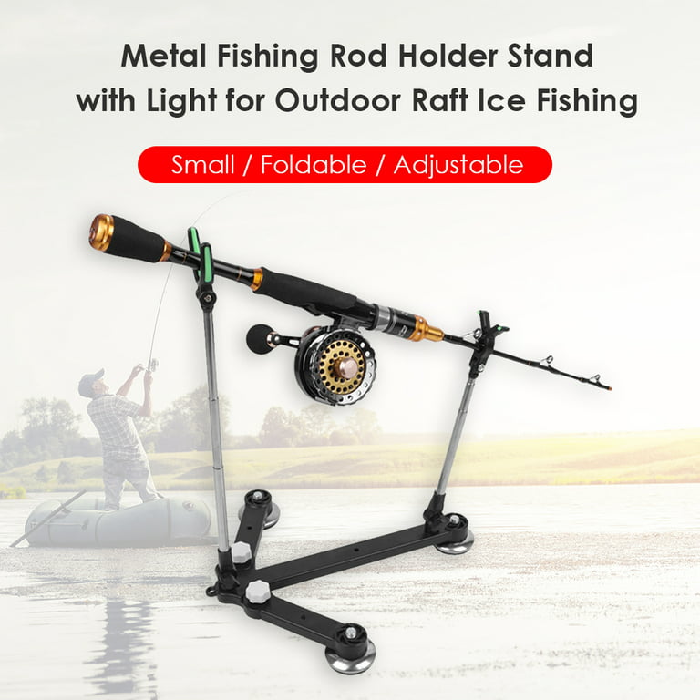 Metal Fishing Rod Holder Stand with Light for Outdoor Raft Ice Fishing (B)  