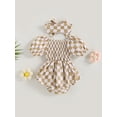 thumbnail image 4 of Coduop Toddler Baby Girls Romper Dress Checkerboard Print Short Sleeve Jumpsuits Dress+Headband, 4 of 7