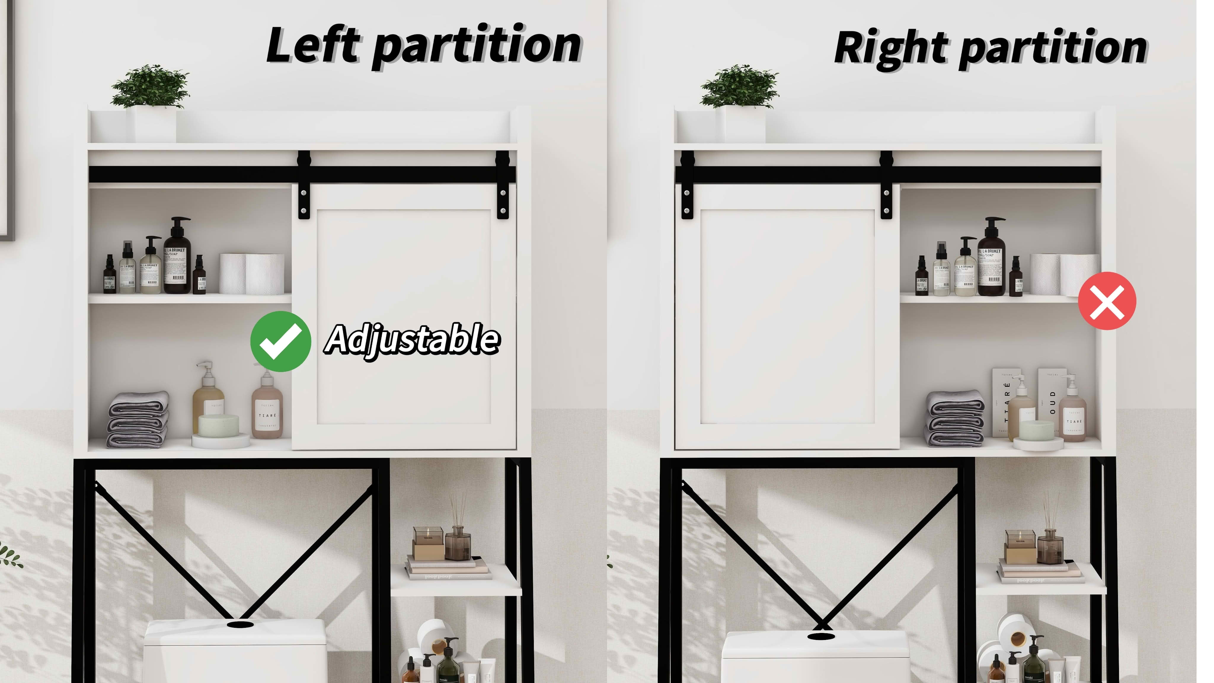 MAYEERTY Over The Toilet Storage Cabinet, Bathroom Shelves with Sliding Barn Door Adjustable Shelves Side Storage Rack White