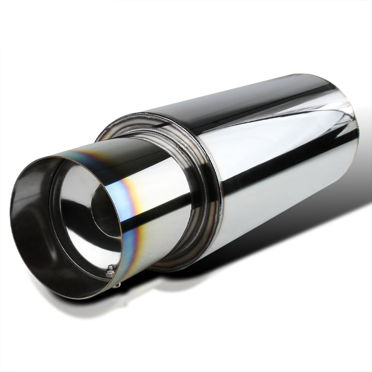 4" Slant Cut Rainbow Burnt Tip N1 Style Tip Stainless Weldon Muffler 2