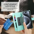 thumbnail image 6 of Allytechgroup Wallet Case for Apple iPhone 16 Pro Max, 9 Cards Holder + Zipper Pocket + Hand Wrist Shockproof Stand Flip Cover RFID Blocking Phone Case for Women Men, Mint, 6 of 7