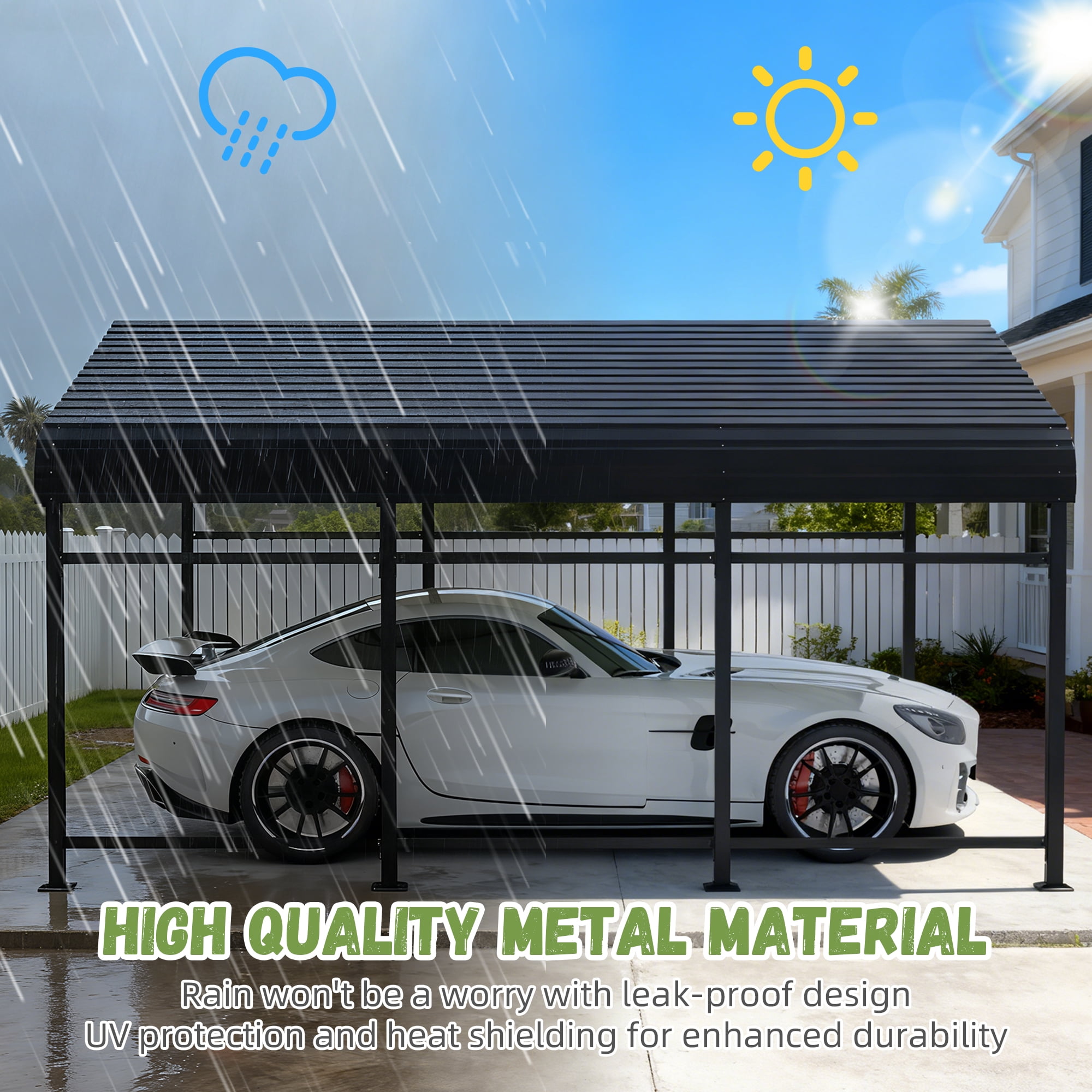 Patiowell 10'x15' Outdoor metal Carport, Heavy-Duty Steel Structure with Enhanced Base, All-Weather Shelter for Cars, Trucks, Boats, Tractors & Outdoor Use