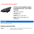 thumbnail image 2 of Left Driver Side Headlight Assembly - Compatible with 2018 - 2021 Subaru Crosstrek 2019 2020, 2 of 2