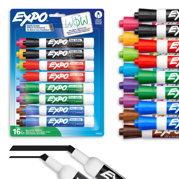 EXPO Dry Erase Markers, Low Odour Ink, Chisel Tip, Assorted Colours, 16 Count