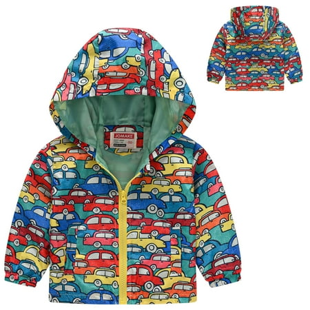 

Qazqa Toddler Boys Girls Casual Jackets Printing Cartoon Hooded Outerwear Zipper Coats Long Sleeve Windproof Coats