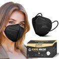 thumbnail image 1 of Mascarillas faciales KN95 FACEMOON Black, paquete de 100 con 5 extensores para adultos, 1 of 9