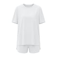 thumbnail image 5 of Two Piece Short Sets for Women Casual Summer Pajama Set Short Sleeve Crew Neck Lounge Matching Set, 5 of 6