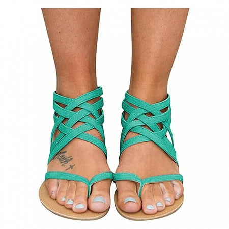 

LoyisViDion Ladies Flat Sandals Zipper Open Toe Slippers Roman Shoes Summer Beach Sandals Mint Green 7.5(38)