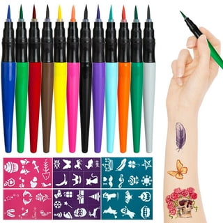 Looney Zoo Temporary Tattoo Markers for Skin, 10 Body Markers + 20 Large  Tattoo Stencils for Kids and Adults, Dual-End Pens Make Bold and Fine Lines