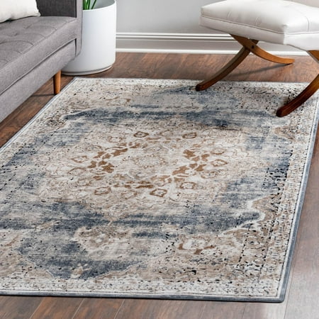 Unique Loom Chateau Collection Area Rug - Roosevelt (2' x 3' 1" Rectangle Slate Blue/Beige)