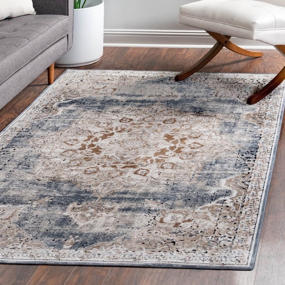 Unique Loom Chateau Collection Area Rug - Roosevelt (7' 10" x 10' Rectangle Slate Blue/Beige)